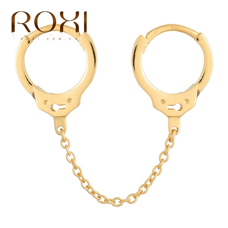 ROXI Handschellen Runde Doppel Band Ohrringe für Frauen Mädchen Punk Jäzehn Schmuck Pendientes Knorpel Ohrring Silber 925: A Gold 1pc