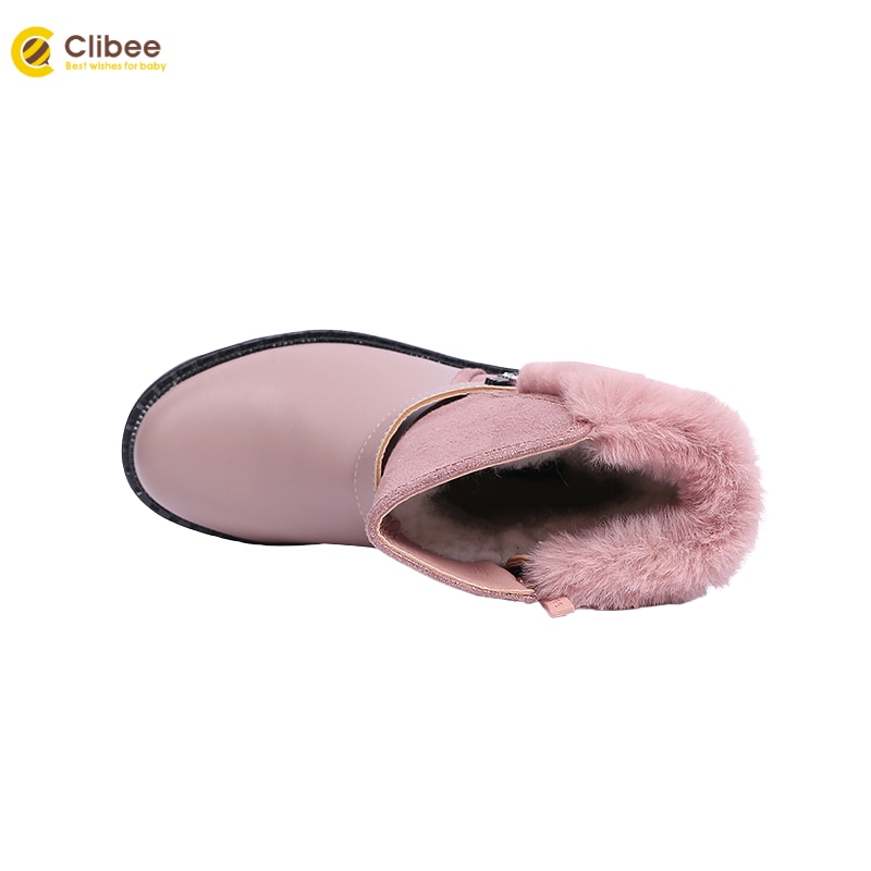 Clibee Warm Winter Kids Laarzen Meisjes Waterdichte Thicken Sole Wollen Voering Laarzen Kinderen Hoge Kalf Schoenen Met Rits Maat 32-37