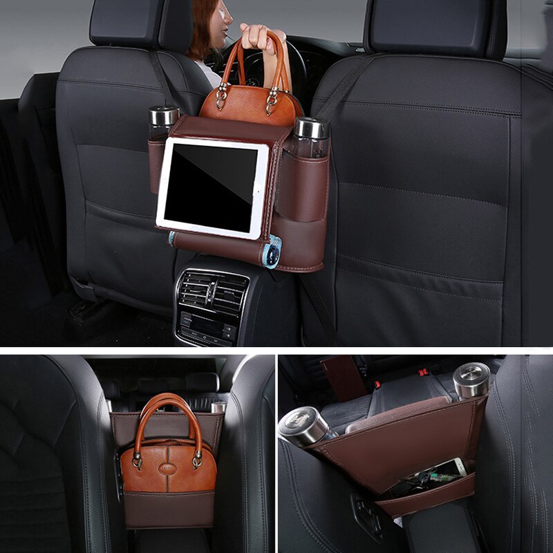 Autostoel rugleuning hangende opbergruimte stoel organizer pu lederen tissue opbergzak bekerhouder opbergen opruimen accessoires voor autostoelen