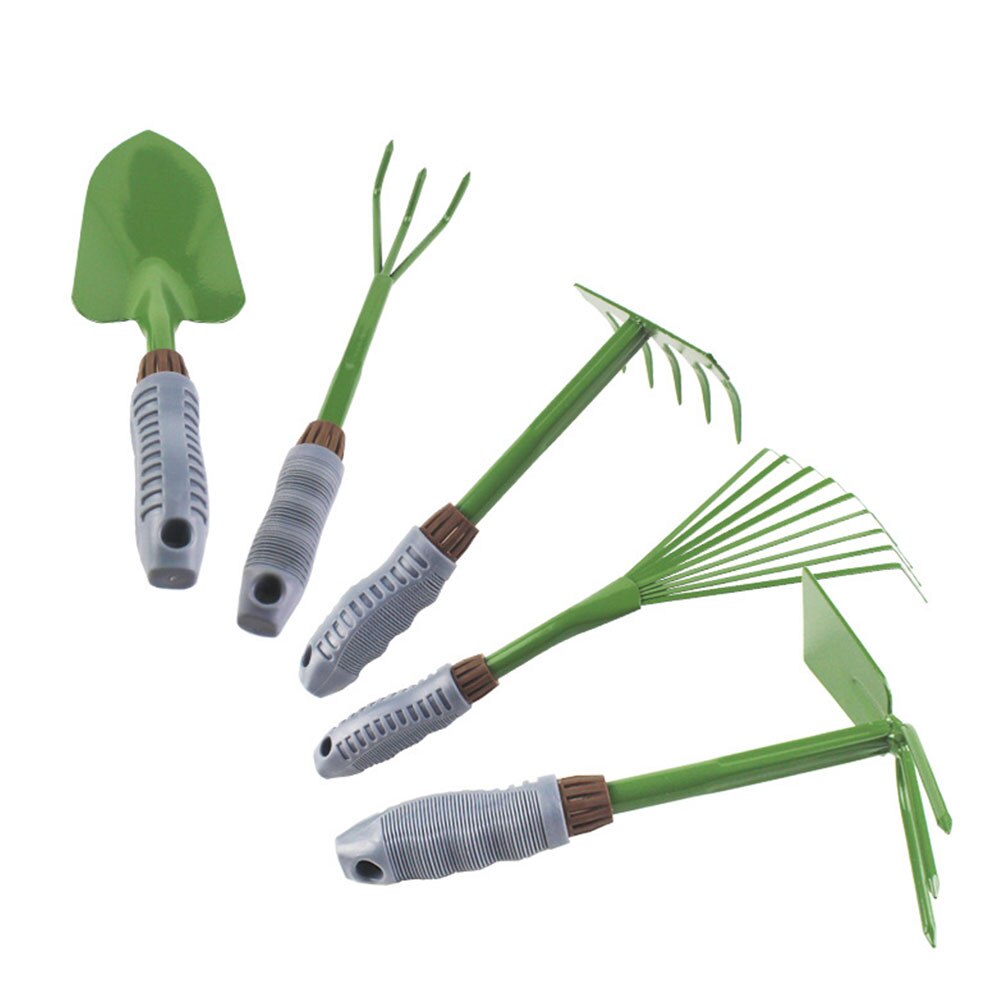 Kit d'outils manuels de jardinage cinq pièces, outil de repiquage antirouille, pelle à fleurs en pot, double usage, houe, râteau pour plantation de jardin