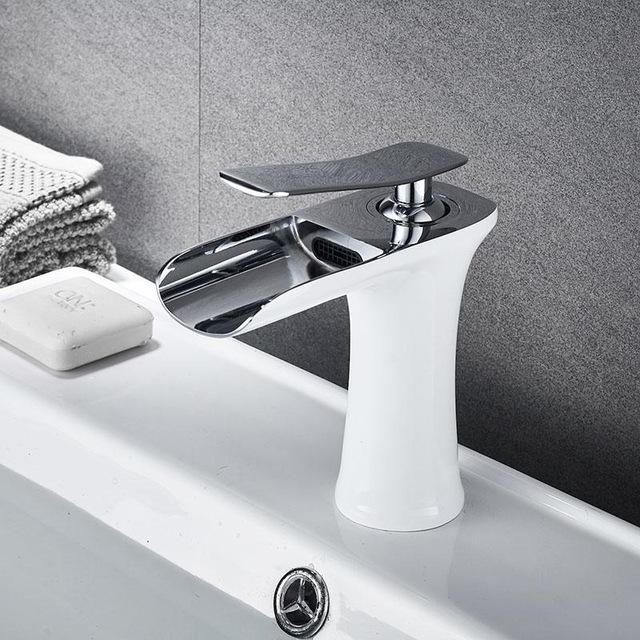 Basin Sink Faucet golden white chrome Single Handle Waterfall Bathroom Mixer Deck Mounted taps: WB-602WC