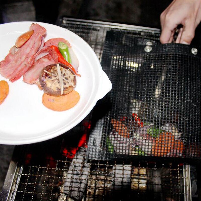 Bbq grill mesh bag gjenbrukbar non-stick grill pose bakeplate liners matter rutenett utendørs piknik verktøy bbq tilbehør