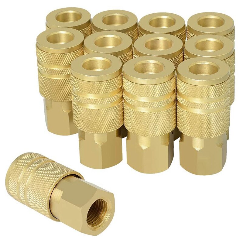 12PCS 1/4-Inch Br Female Industrial Coupler,1/4 Inch NPT Female Threads Size, Quick Connect Air Coupler