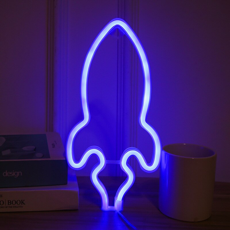 Rocket Neon Sign Colorful Battery USB Led Neon Light for Room Home Party Wedding Decoration Xmas Neon Lamp: Blue