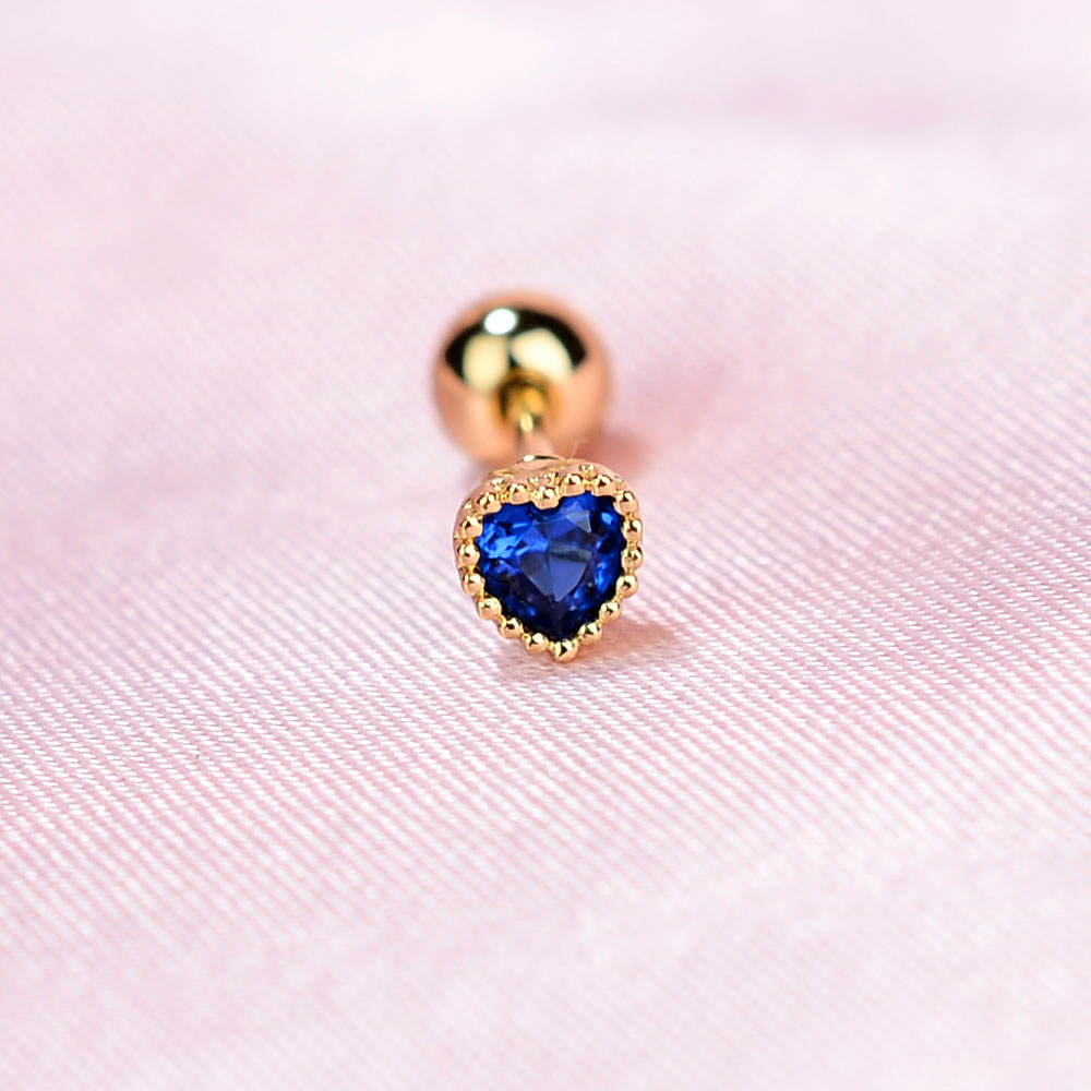 1 Pza lindo minimalista Mini pendiente con forma de corazón brillante cristal colorido CZ tornillo trasero pequeño cartílago Piercing pendiente joyería: Color dorado
