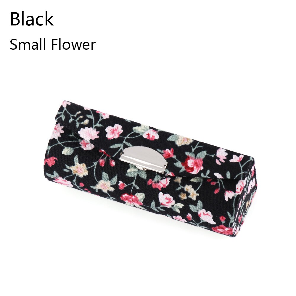Læbestift etui mini spejl broderet lipgloss æske blomsterdesign smykkeholder piger kvinder makeup værktøjer: Sort 01
