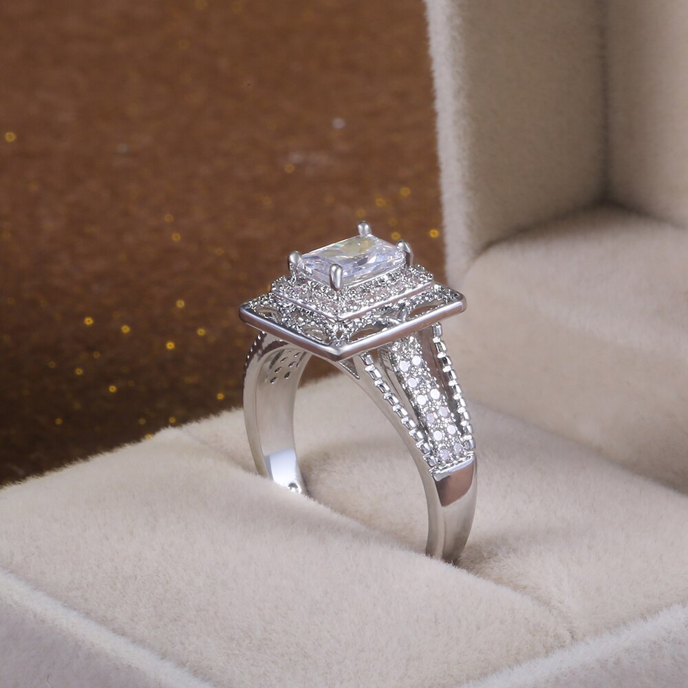 Huitan Wedding Ring for Women - Square Cubic Zirconia - Prong Setting - Engagement Band
