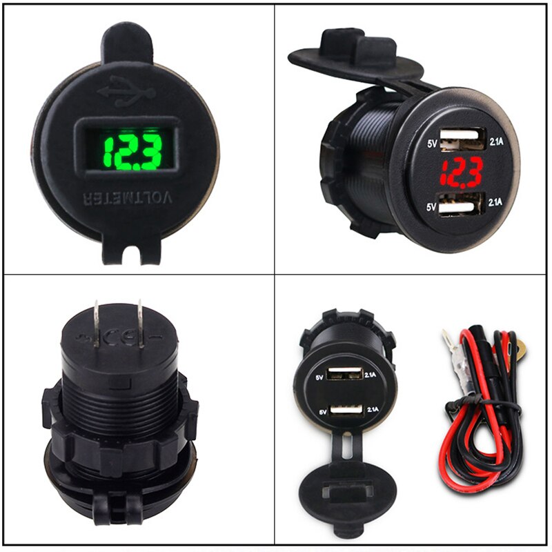 4.2A Car 2 Port Dual USB Charge Adapter Cigarette Lighter Socket LED Voltmeter with Waterproof Cover for DC 12V-24V Cars Vehicle