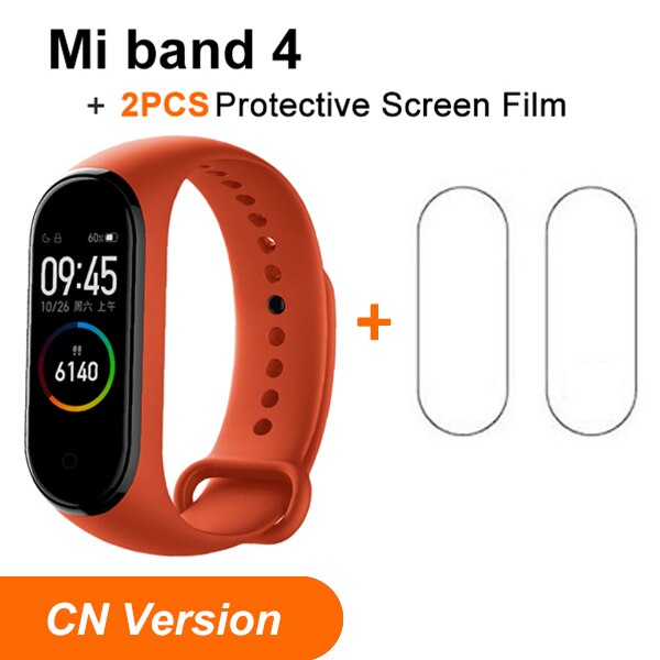 In Stock Xiaomi Mi Band 4 SmartBand MiBand 4 Bracelet Heart Rate Fitness tracker Bluetooth 5.0 50M Waterproof: CN Orang N 2PCS Film