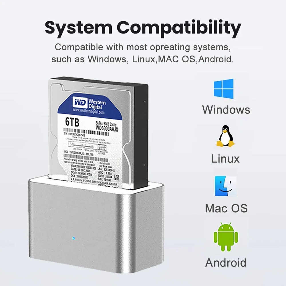 HDD Docking Station SATA to USB 3.0 Adapter for 2.5/3.5 SSD External Hard Drive Enclosure HDD Base Enclosure With Power Adapter
