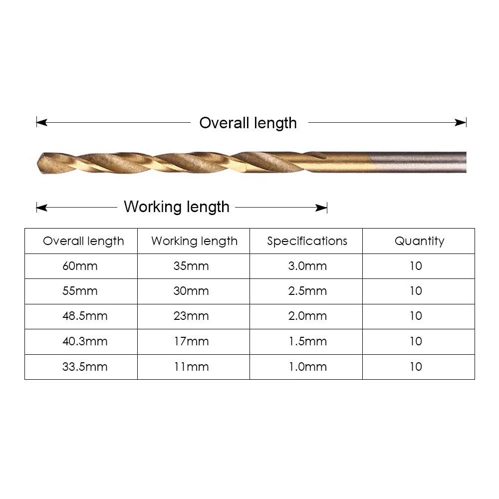 50Pcs Titanium Coated Drill Bits Set HSS High Speed Steel Drill Bits Set Tool Hand Tools Set 1/1.5/2/2.5/3mm