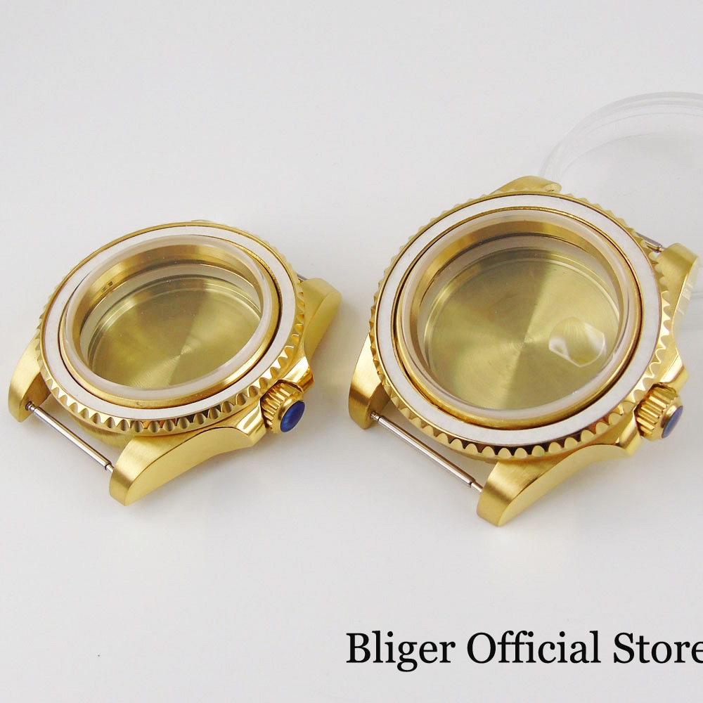 Gold Coated 40mm Watch Case Sapphire Crystal Fit NH35 NH35A Movement Solid Backcover