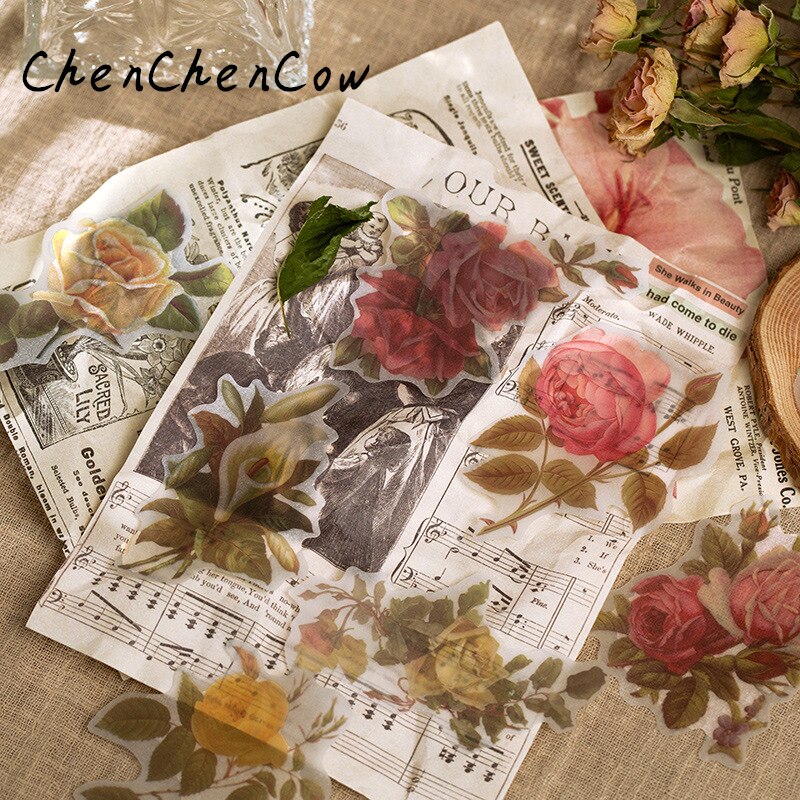60Pcs Grote Maat Zwavelzuur Papieren Bloem Stickers Diy Scrapbook Basis Collage Mobiele Telefoon Case Dagboek Sealing Decoratie