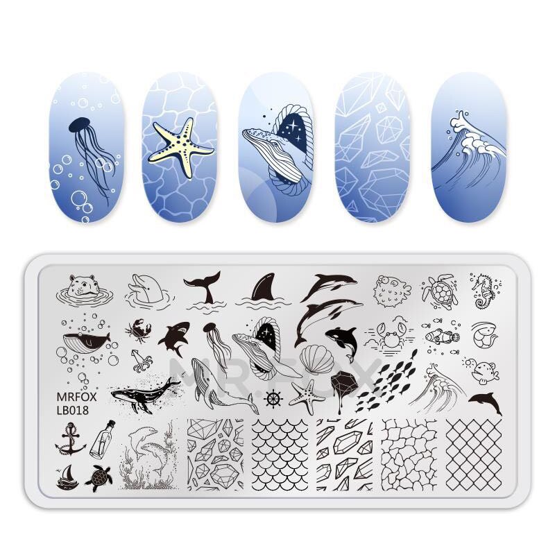 Mrfox nagelkonst stämpling mall flamingo delfin snöflinga bild manikyr stämpling mall för självdesigner nagel: Mrfox -lb018