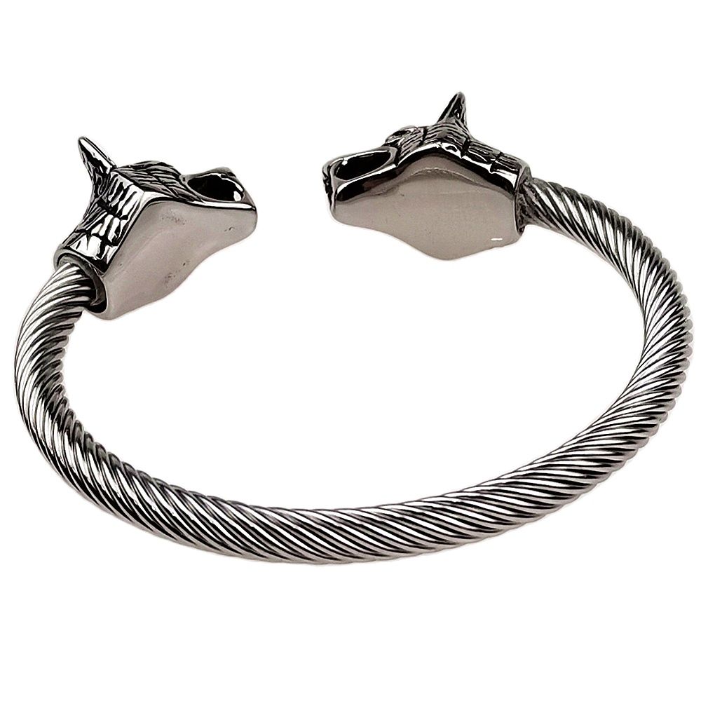 Rvs Nordic Viking Wolf Armband Verstelbare Mannen Polsband Manchet Armbanden Met Bag