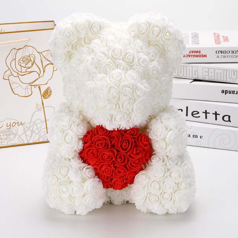 Bamse af roser valentinsdag boligdekoration tilbehør bryllup dekorative blomster jul kæreste: 27 40cm med hjerte