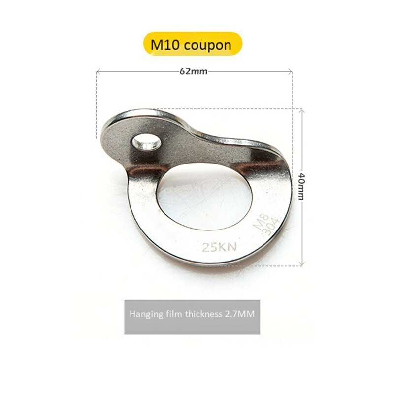 10 Pcs Bolt Hangers Lightweight M10 25KN Stainless Steel Bolt Hanger for Belay Rescue Rigging Work Climbing Mountaineer