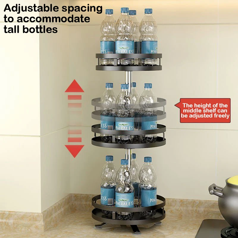 Rotation Condiment Rack Multifunctional Carbon Steel Flavour Storage Tray Round Seasonings Spice Organizer for Kitchen