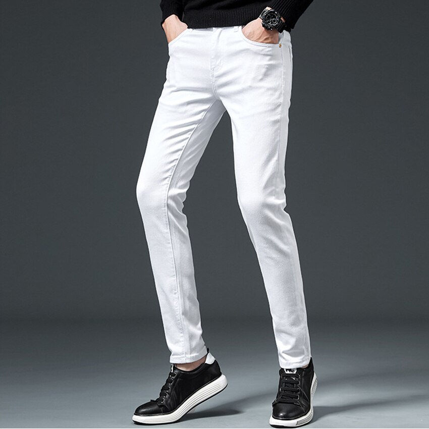 Jeans blancs pour hommes, pantalons en denim de coton, pantalons d'automne pour hommes, pantalons d'affaires, jeans de style classique pour hommes, pantalons en denim