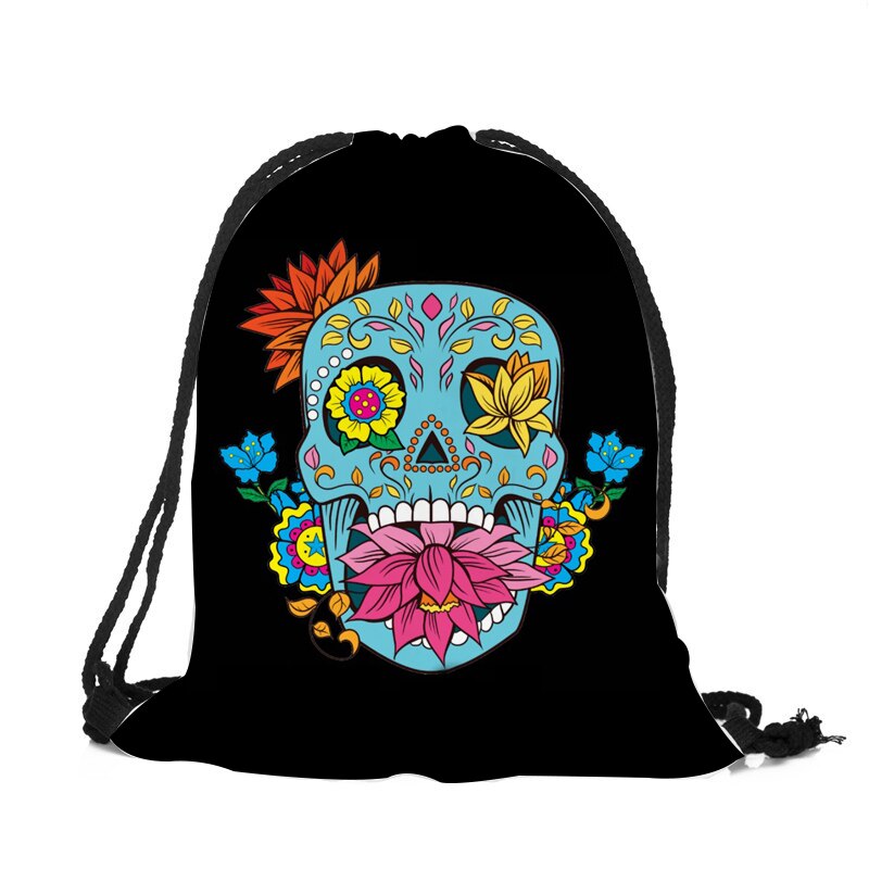 Punk Women Drawstring Bags Backpack Halloween Skull Print Newest Vintage College Students School Bagpack Girls Feminina Sack: 005