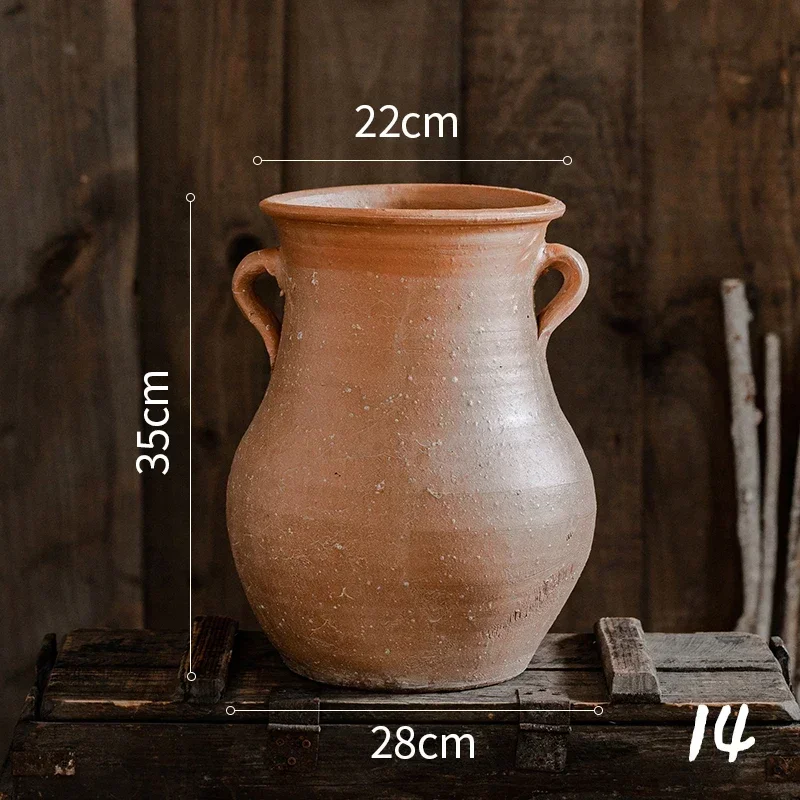 Maceteros antiguos de cerámica desgastada, jarrones de arcilla rústica para decoración de balcón, adornos prácticos de escritorio de oficina sin tiempo: YELLOW