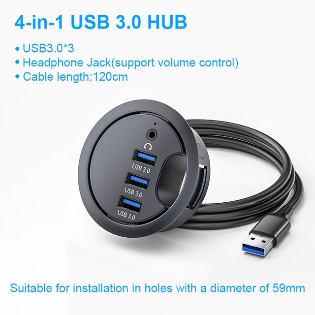 USB Desk Hub USB3.0 HUB With 4 Port USB3.0 Headphone/Mircophone Adapter For Desktop PC USB HUB Desk Mount USB 3.0 Splitter: B-No adapter