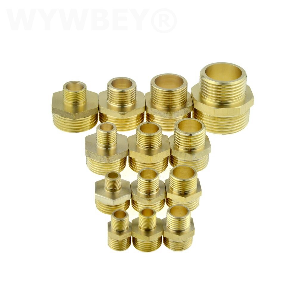 Messing sekskantet nippel rørfitting kobber adapter 1/8 1/4 3/8 1/2 3/4 han lige reduktionskoblingsforbindelse vand gas vvs samling