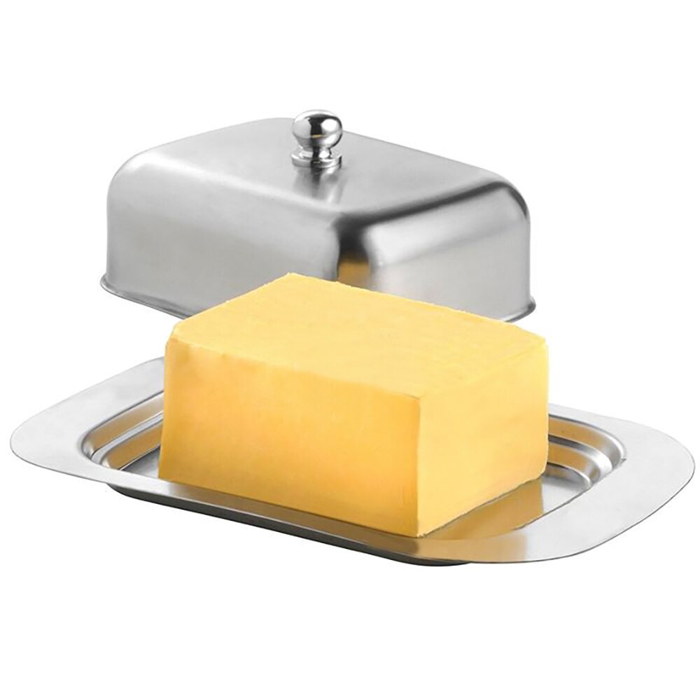 Rustfrit stål smør fad boks container ost server opbevaring holder bakke med låg køkken spisestue smør fad