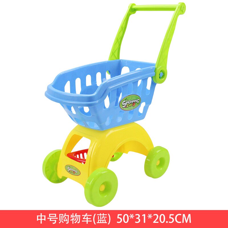 Cesta de compra de simulación, juguetes para juego de imitación, carrito de supermercado con comida, carrito de plástico vegetal, juguete para niñas, para niños: blue