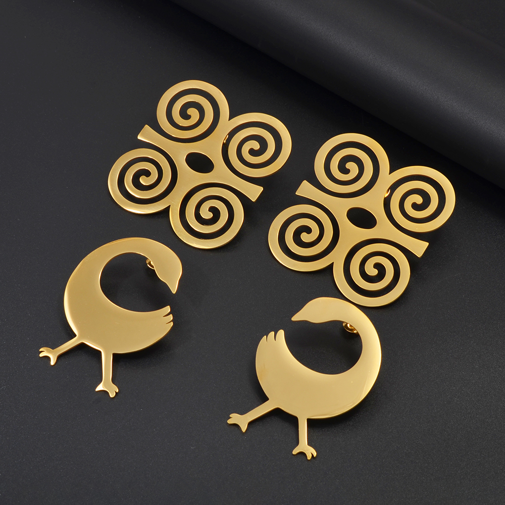 5cm/4cm/2cm African Ancient Cultural Symbol Big Stud Earrings Stainless Steel Dwennimen Sankofa Gye Ethnic Jewelry #363721