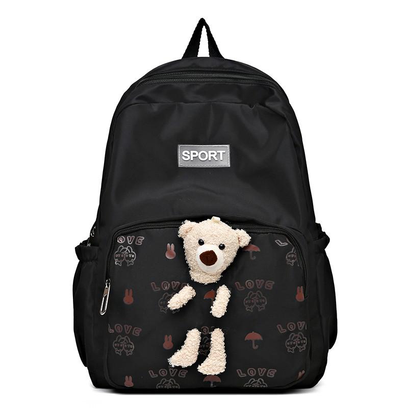 Zaino da donna Oxford di moda zaino da scuola con orso carino per ragazze zaini da viaggio impermeabili di grande capacità zaini per studenti 2022: black