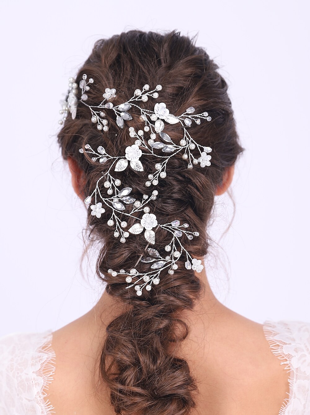 Rent stille bryllupstilbehør hår vinranke sølv blomster elegante krystallperler hodeplagg brudepynt for kvinner