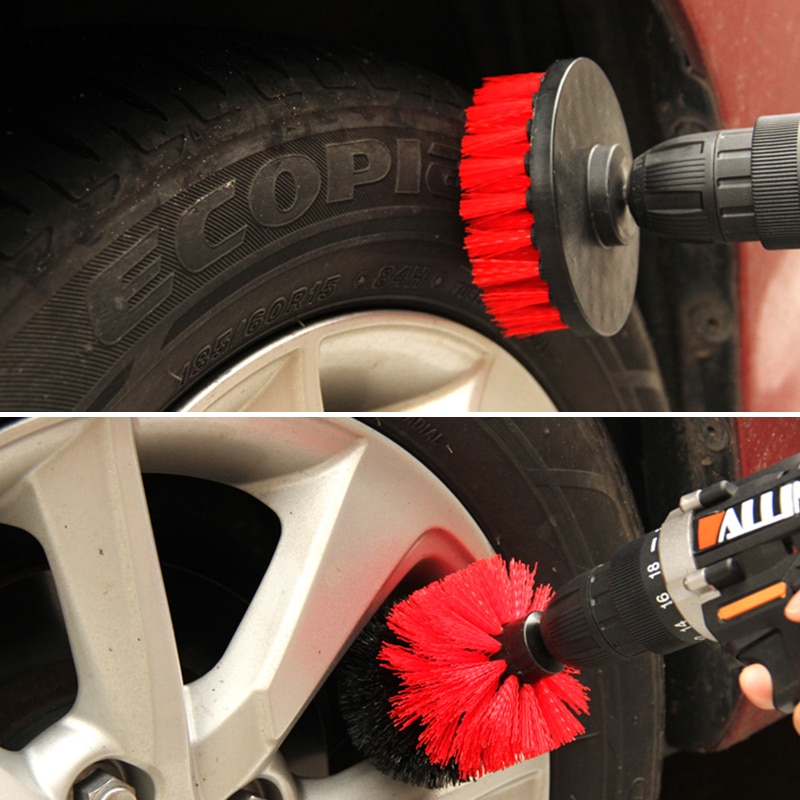Conjunto de 3 unidades de brochas para depurador de taladro, limpieza coche Kit de limpieza de pinceles, herramienta de limpieza, cepillos y limpieza para el fregado del coche RV
