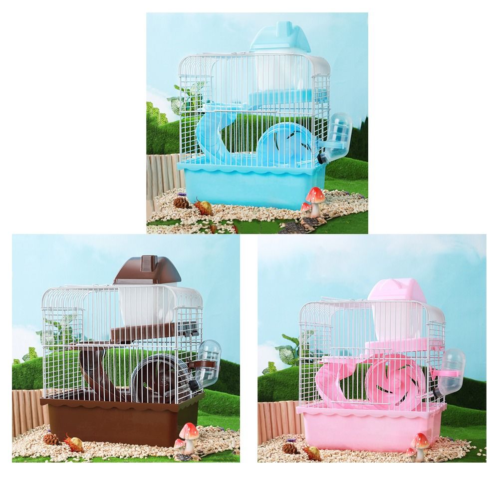 Ventilation Hamster Double-storey Villa Removable with Handle Pet Castle Cage Feeding Bottle with Running Wheel