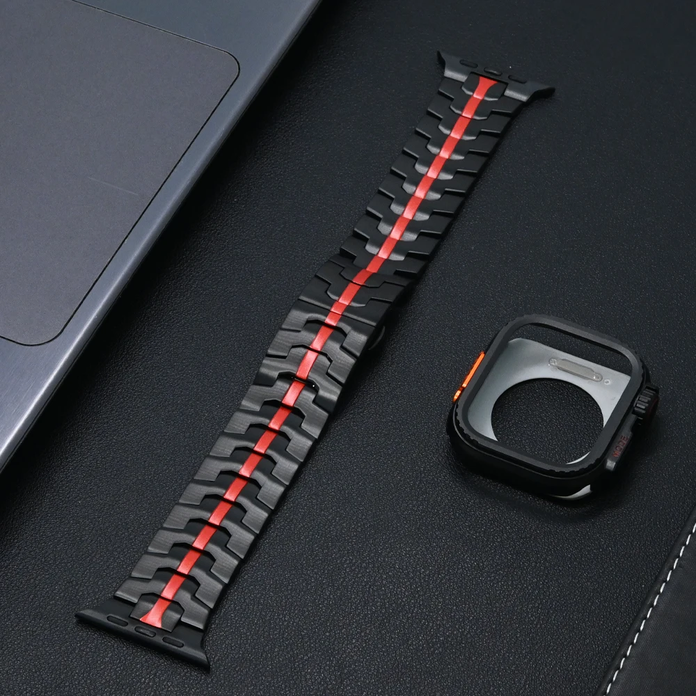 Roestvrij stalen band voor Apple Watch-band 49 mm 46 mm 45 mm 44 mm Vlindergesp Link-armband + kast Iwatch 10 9 8 7 6 5 Se Ultra: BLACK WHITE / 18mm