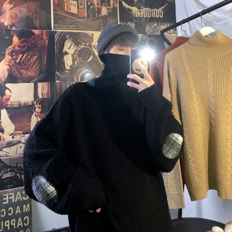 Vinter turtleneck genser herre varm casual strikket genser herre vill løs koreanske strikkegensere herreklær m -2xl
