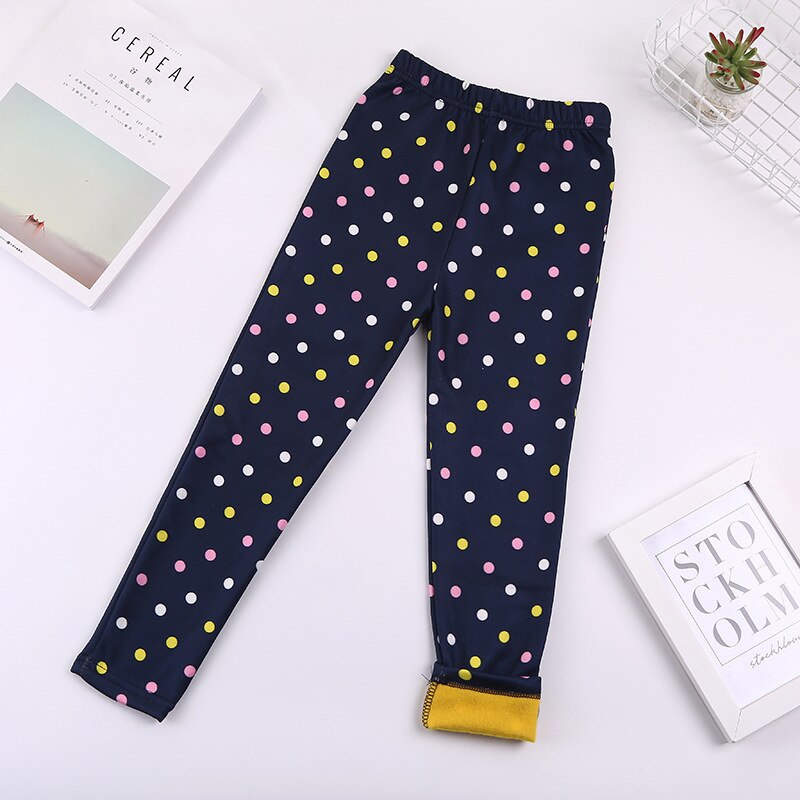 Höst vinter bebis flickor leggings tjocka varma prickar byxor barn flicka leopard plus sammetsbyxor barn flickbyxor