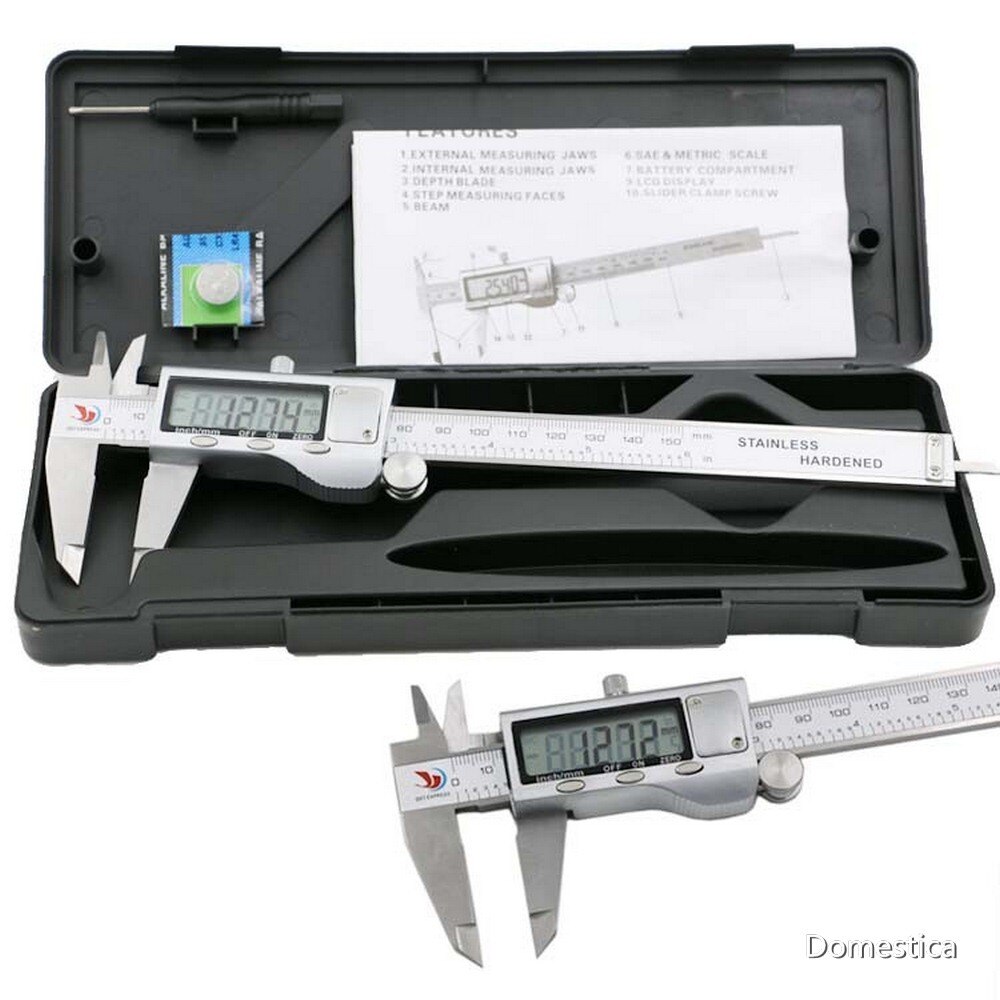 Digital Vernier Caliper Stainless Steel Electronic Caliper Micrometer Depth Gauge 1.5V Power Button Battery Measuring Tool