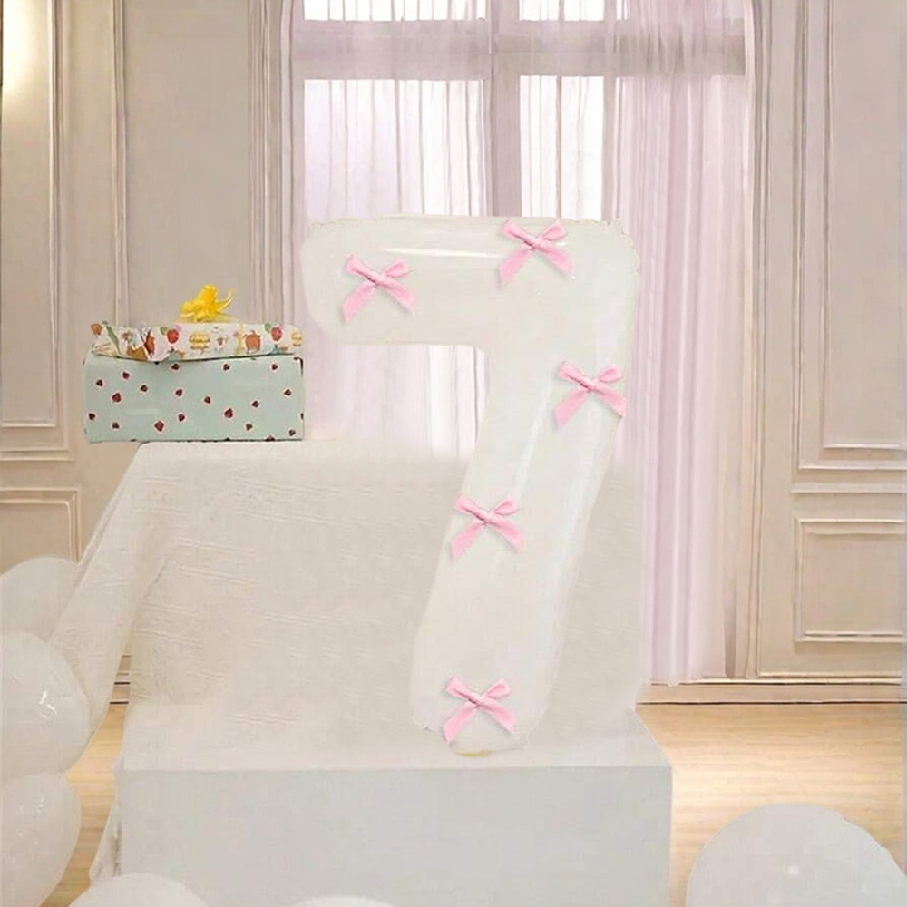 40 inch roze strik decor witte nummer ballonnen, 0-9 witte nummer ballonnen met roze strik decor, geschikt voor verjaardagsfeestje, jubileum: Rose Rood
