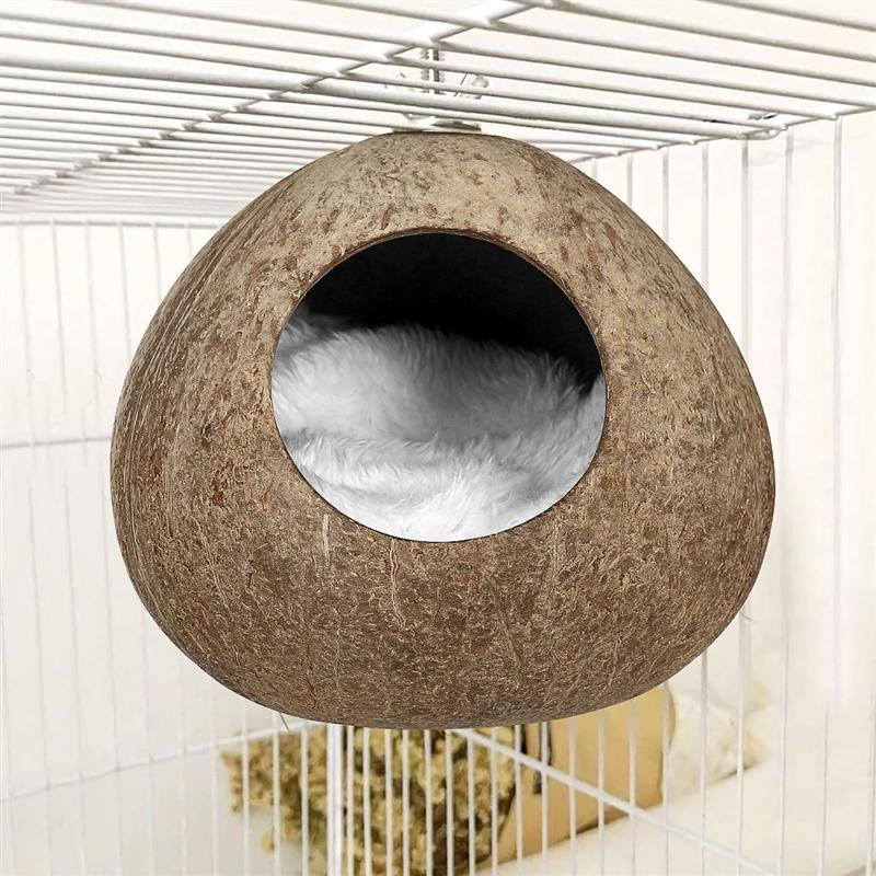 Coconut Shell Pet Bird Nest Hamster Squirrel Breeding Nest Crafts Delicate Bird House Pendant for Yard Garden