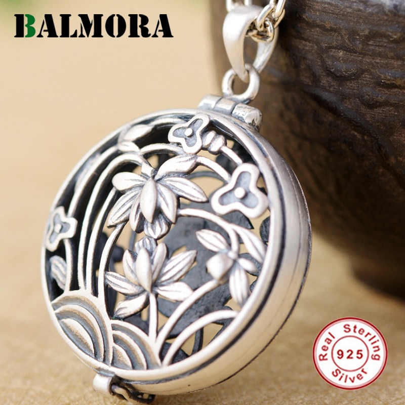 BALMORA Real 925 Sterling Silver Hollow Flower Charm Pendants for Women Couple Retro Jewelry Accessories Without Chain