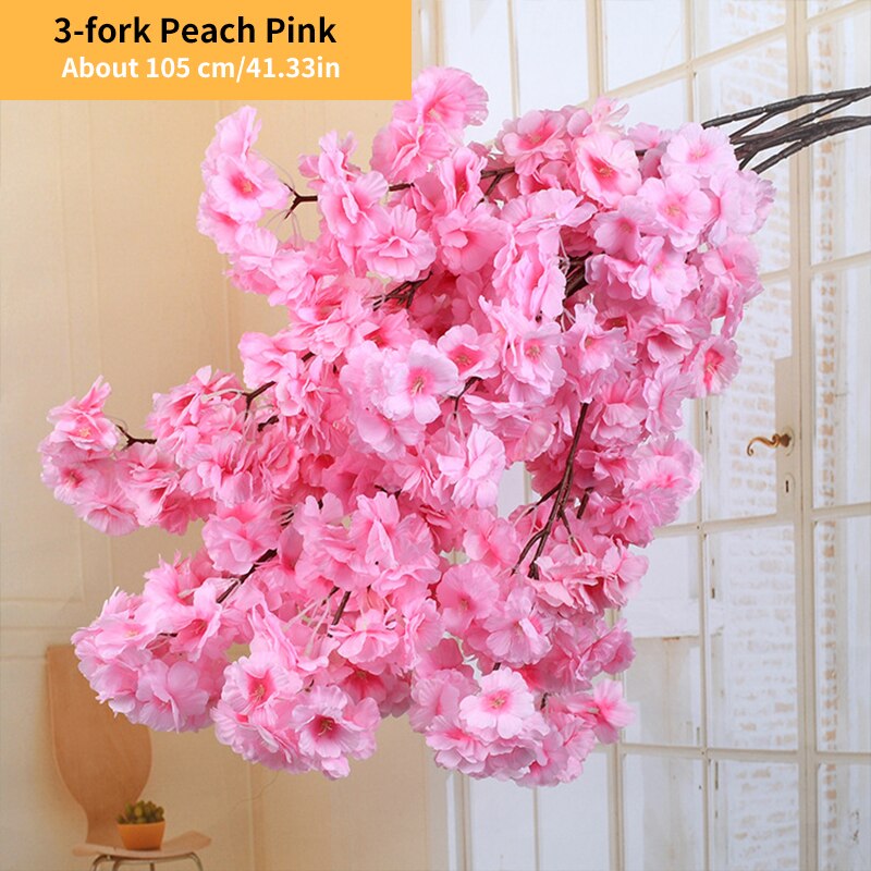 Artificial Cherry Blossom Pink White Cherry Tree Silk Flower Spring Cherry DIY Bonsai Arch Wedding Props Home Decoration