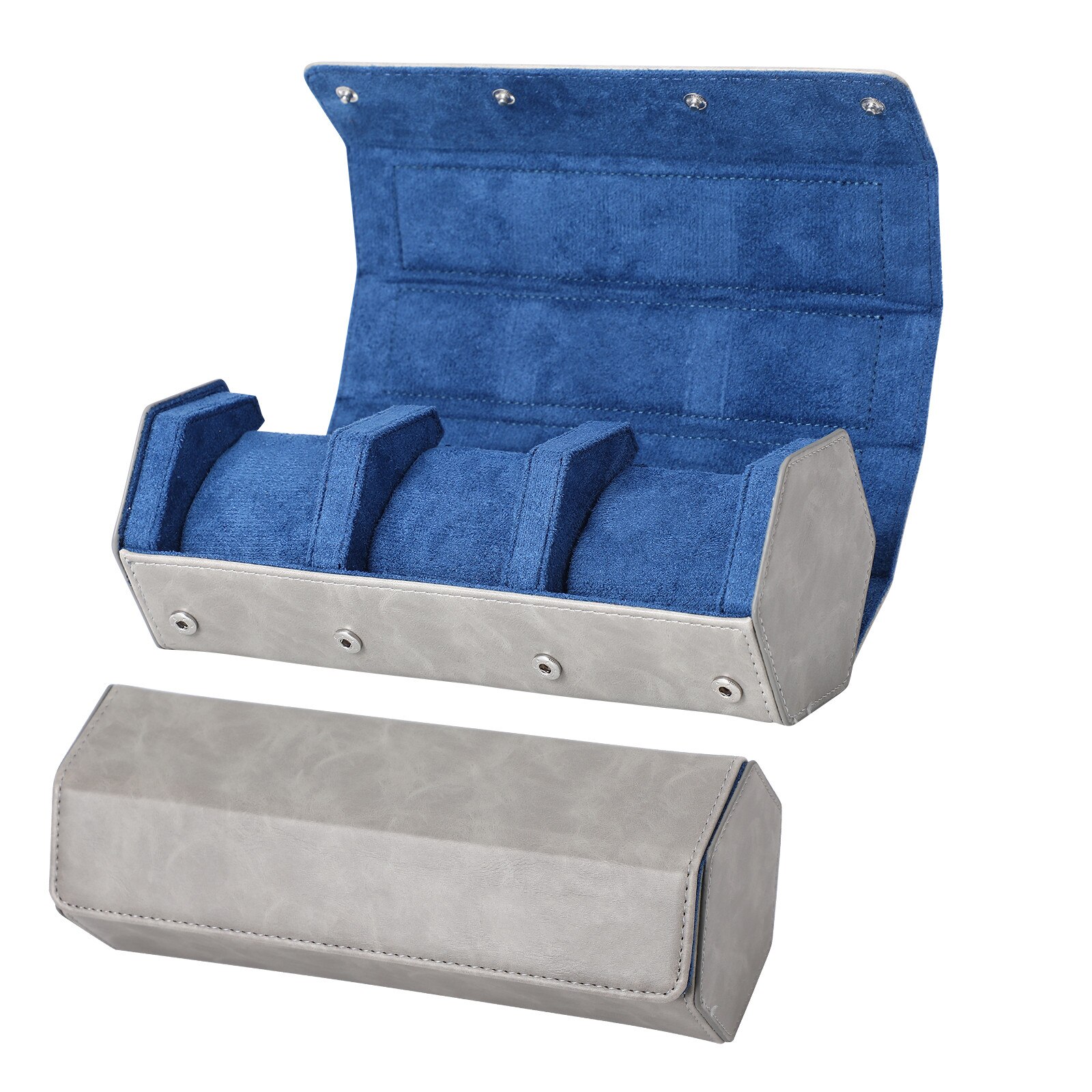 Caja de reloj para hombre, rollo de reloj con 3 ranuras, organizador de almacenamiento y exhibición, accesorio hecho a mano, caja redonda de joyería portátil,: NO LOGO GRAU