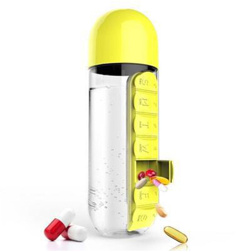 600Ml Plastic Pillendoosje Water Fles 2 In 1 Geneeskunde Organizer Drink Fles Lekvrije Shaker Outdoor Draagbare reizen Cup Mok