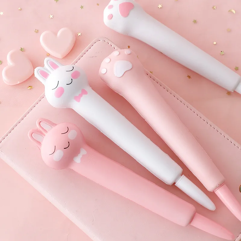 Stress Relieve Gel Pens Kawaii Rabbit Squishy Foam Signature Pens Cute Roller Pens for School Korean Stationery Office Supplies