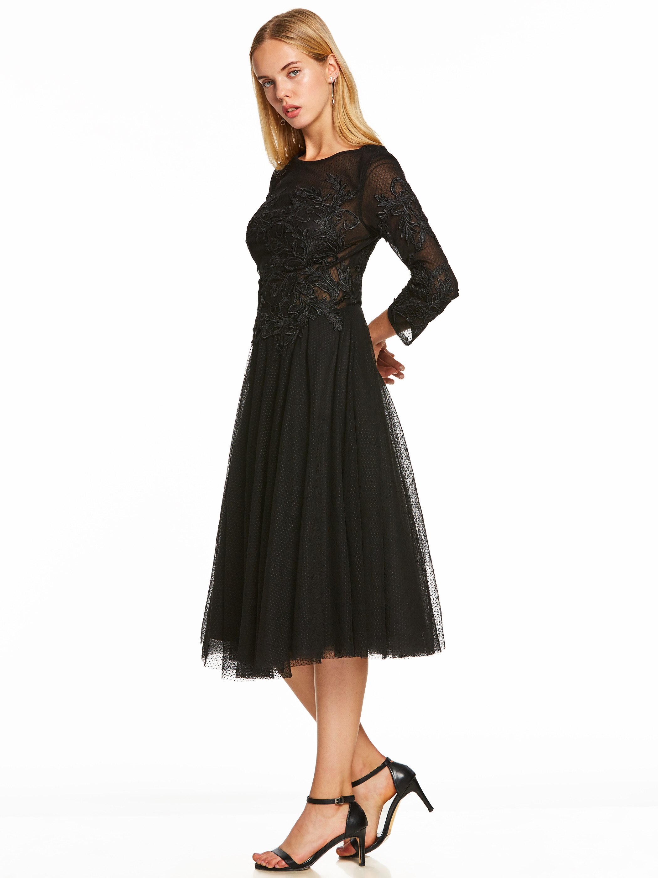 Een Lijn Cocktail Jurk Zwart Scoop Lange Mouwen Thee Lengte Gown Goedkope Lady Party Homecoming Formele Korte Cocktail Jurken