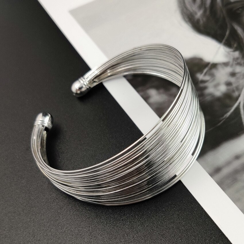 Multicamadas de metal fio manguito pulseira feminina 2021 moda jóias acessórios geométrico aberto punk pulseira