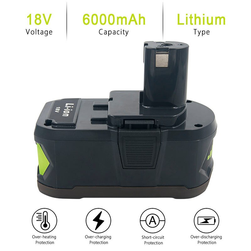 Replacement for Ryobi One+ 18V Li ion Rechargeable Battery 5.0Ah/6.0Ah P108 RB18L50 RB18L40 RB18L25 with LED Indicator for Tools