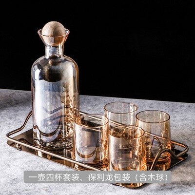 Glazen Karaf Water Pitcher Met Houten Deksel Koude Dranken Thee Kruik Huishoudelijke Drinkware Helder Water Fles