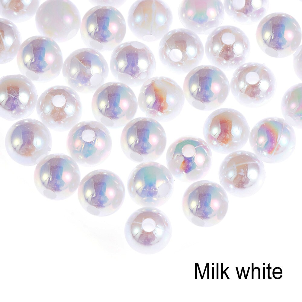 50pcs 8mm Colorful DIY Beads Round Acrylic Handmade Beads with Hole for Craft Making DIY Bracelet Necklace: milk white